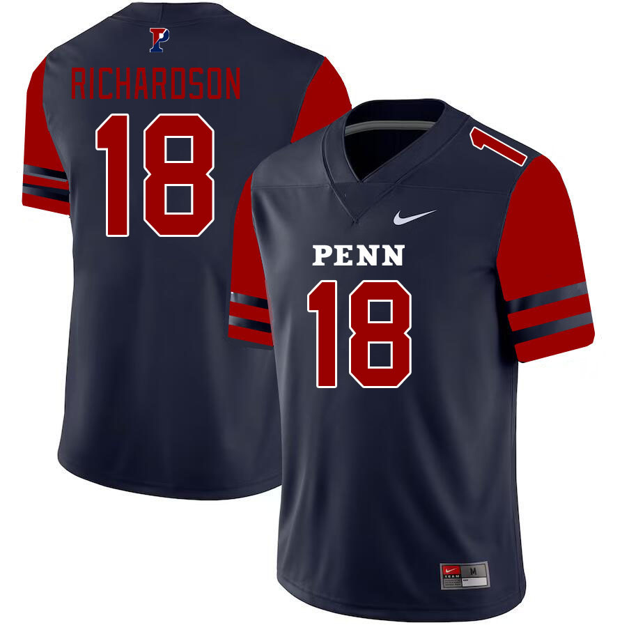 Men-Youth #18 Jared Richardson Penn-Quakers 2023 College Football Jerseys Stitched-Blue
